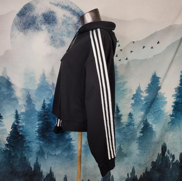Adidas Essential Cropped Black Pullover Hoodie Women's Large - Picture 3 of 16